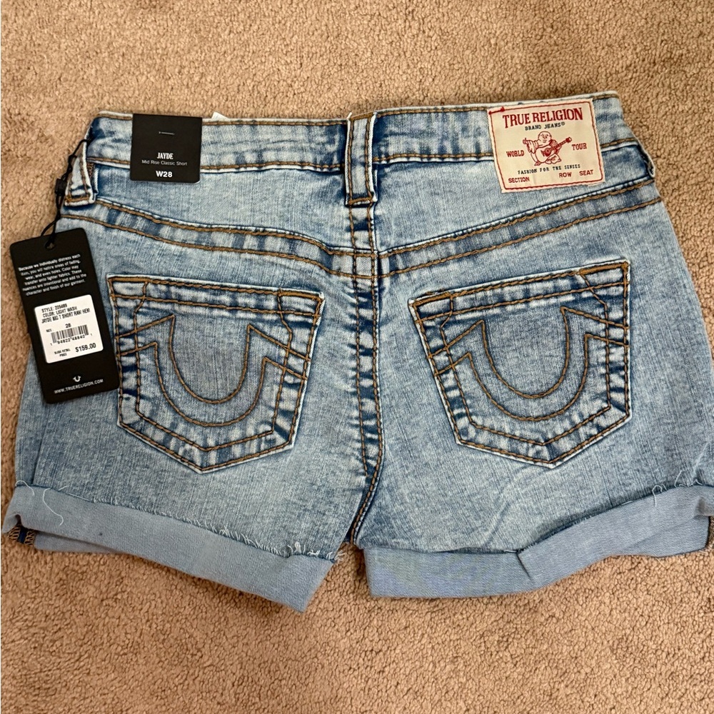 True Religion Light Blue Cropped Jean Shorts, NWT - Picture 4 of 4